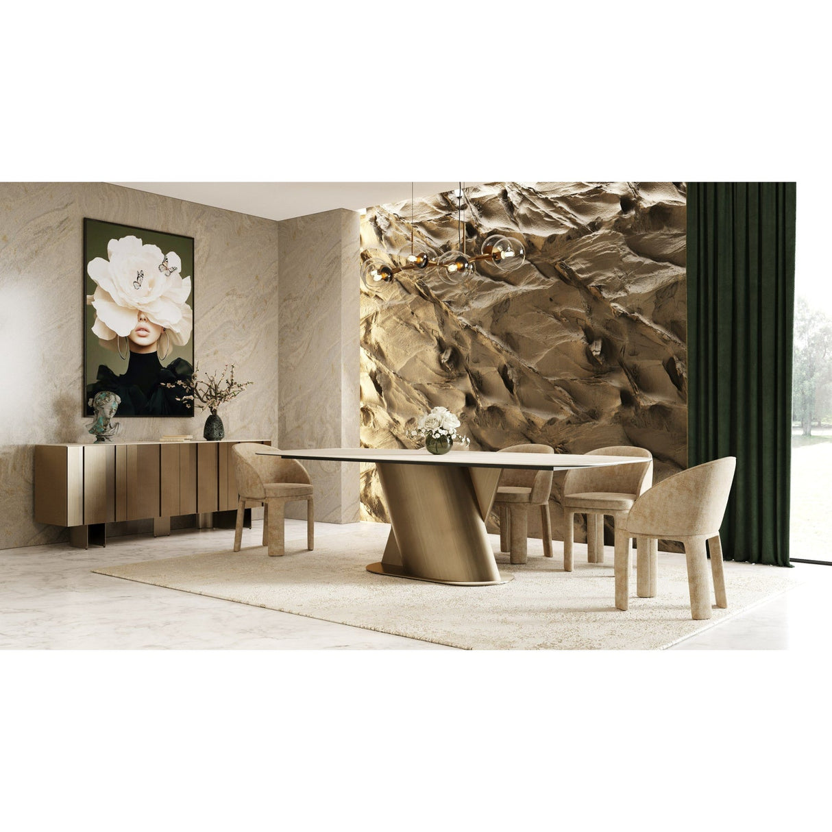 Travertine-Look Finish Dining Table – Kiefer – alternate view 9