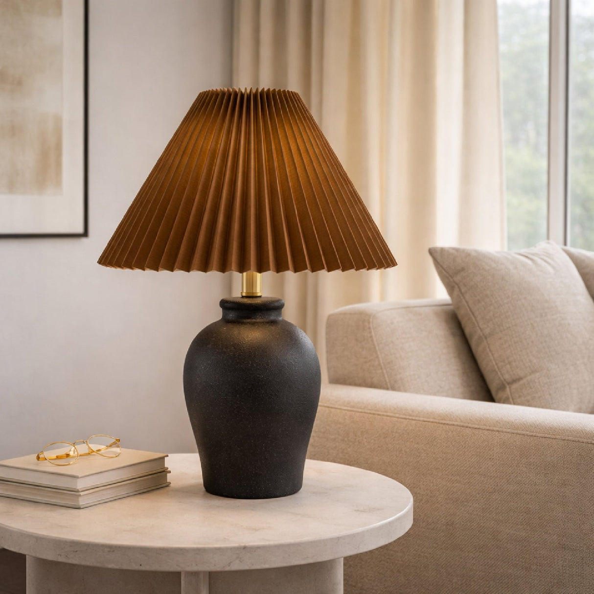 Modern European furniture - Brown Linen Pleated Table Lamp - www.oroa.com
