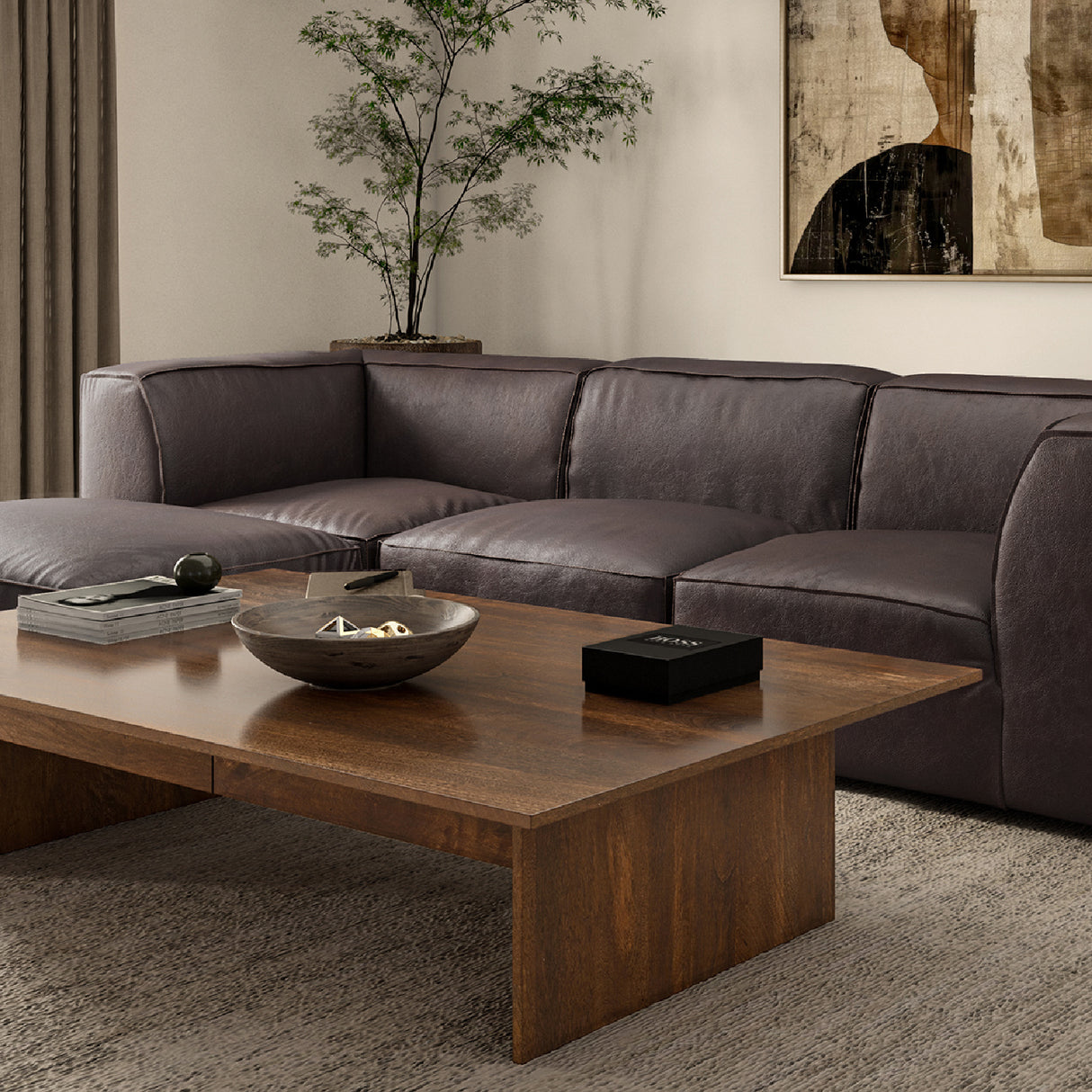 Modern European furniture - Brown Leather Corner Chair - www.oroa.com