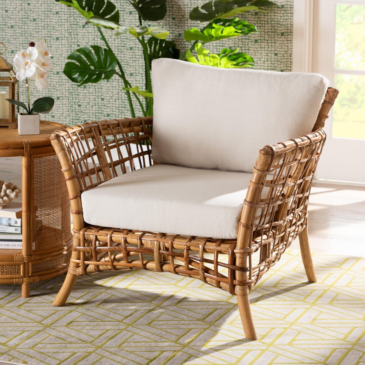 Modern European furniture - Rattan Flared Arm Lounge Chair - www.oroa.com