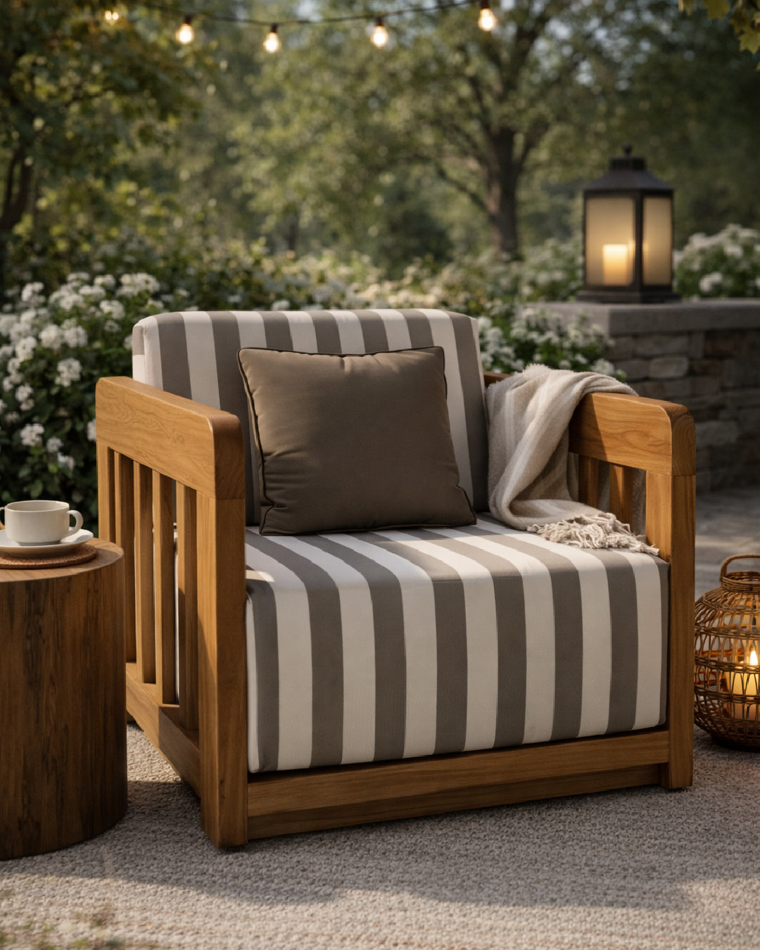 Modern European furniture - Brown Stripe Outdoor Accent Chair - www.oroa.com