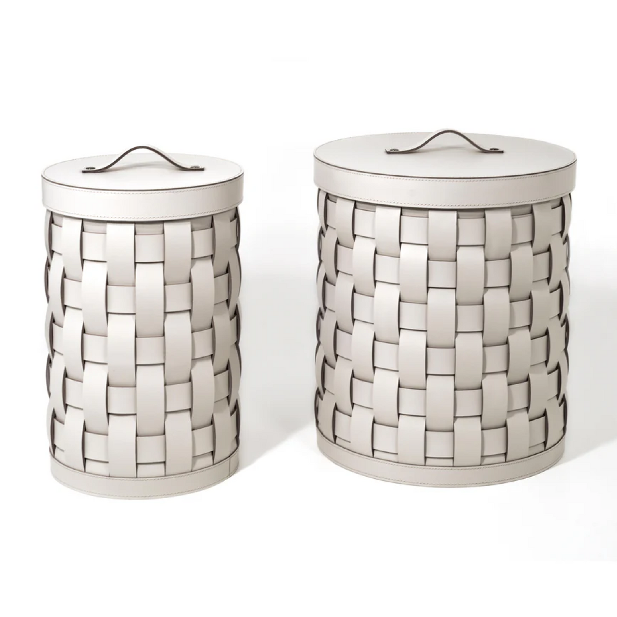 Woven Leather Lidded Paper Bin | Pinetti Demetra | OROA.com