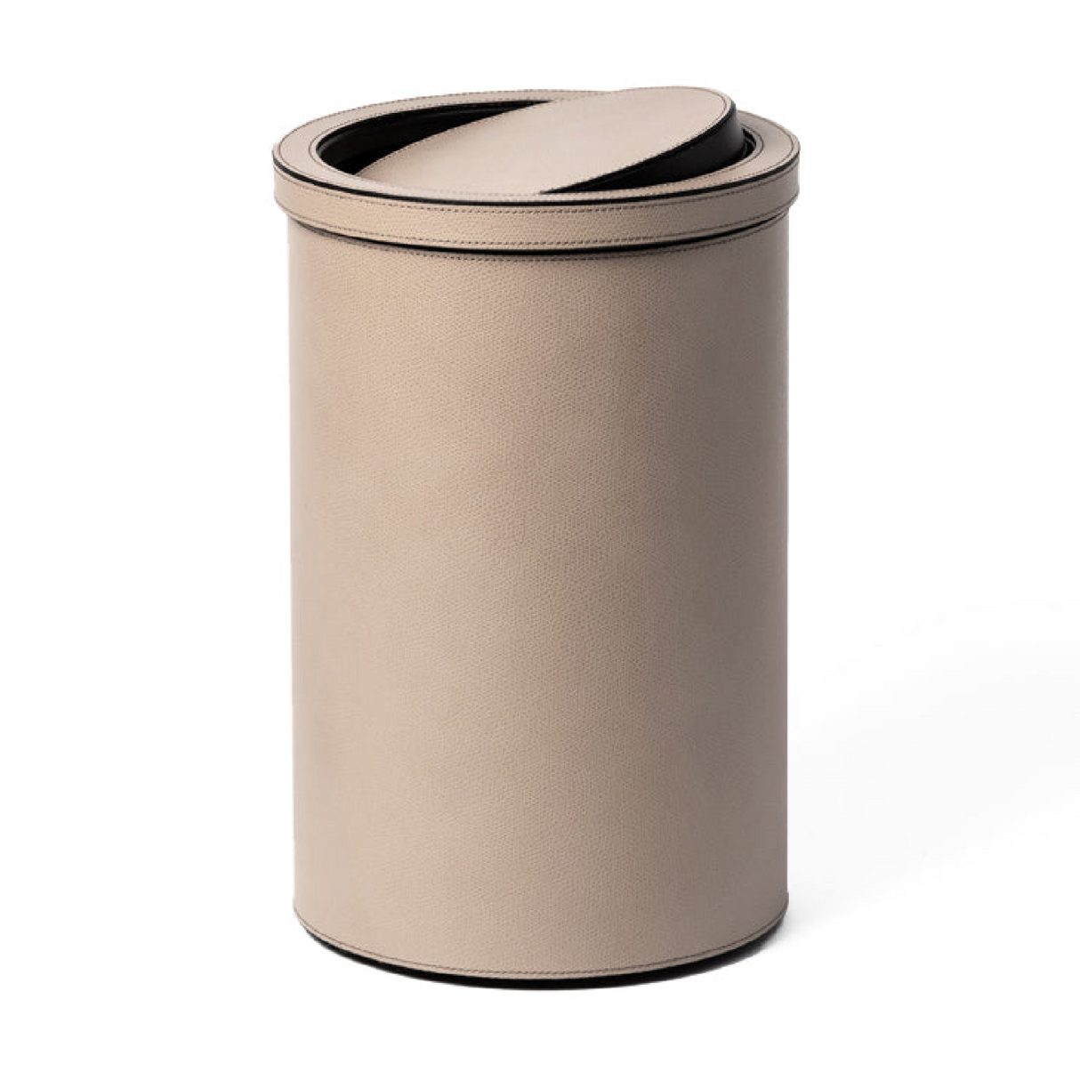 Cylindrical Leather Tilting Lid Bin | Pinetti | OROA.com