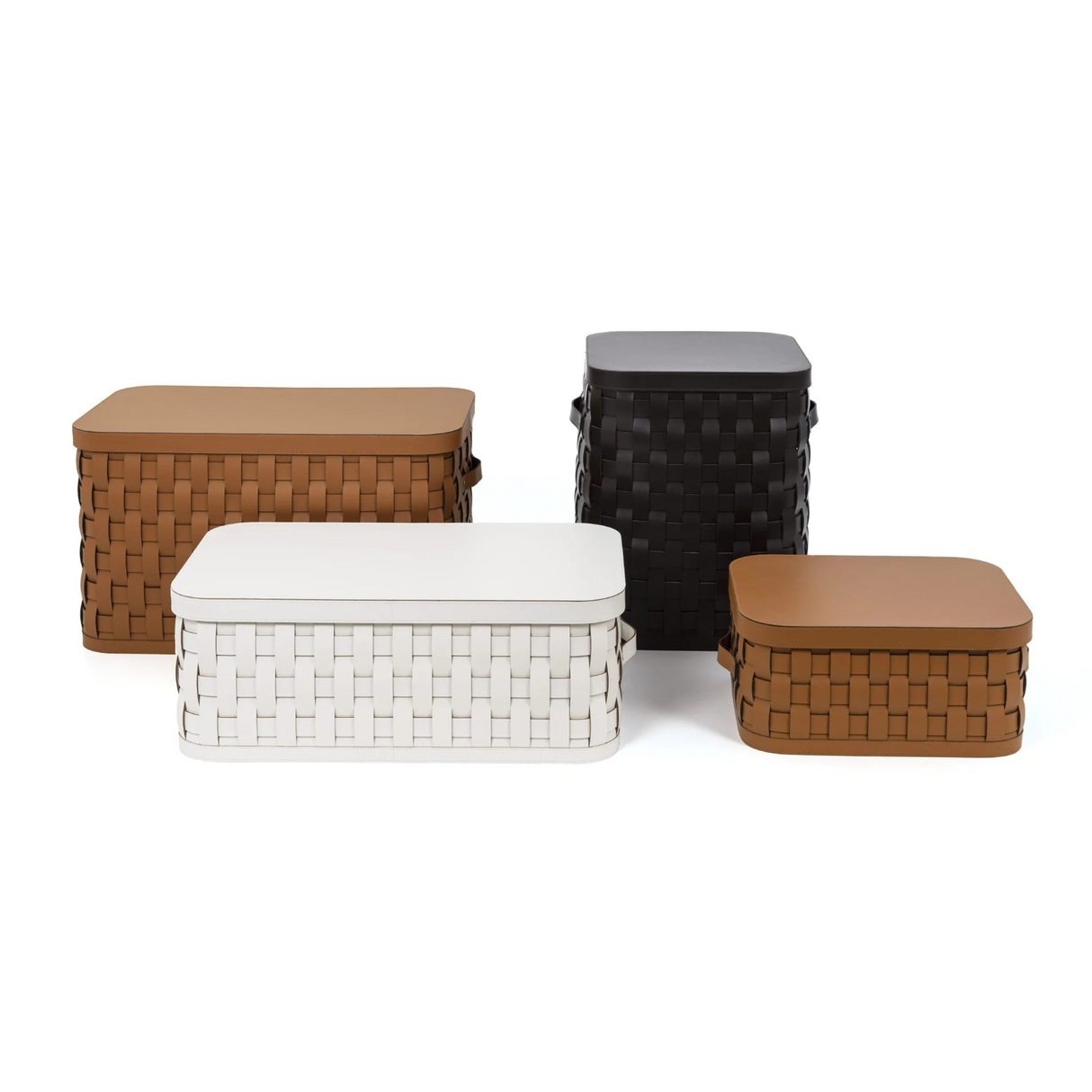 Rectangular Woven Leather Lidded Basket S | Pinetti Demetra | OROA.com