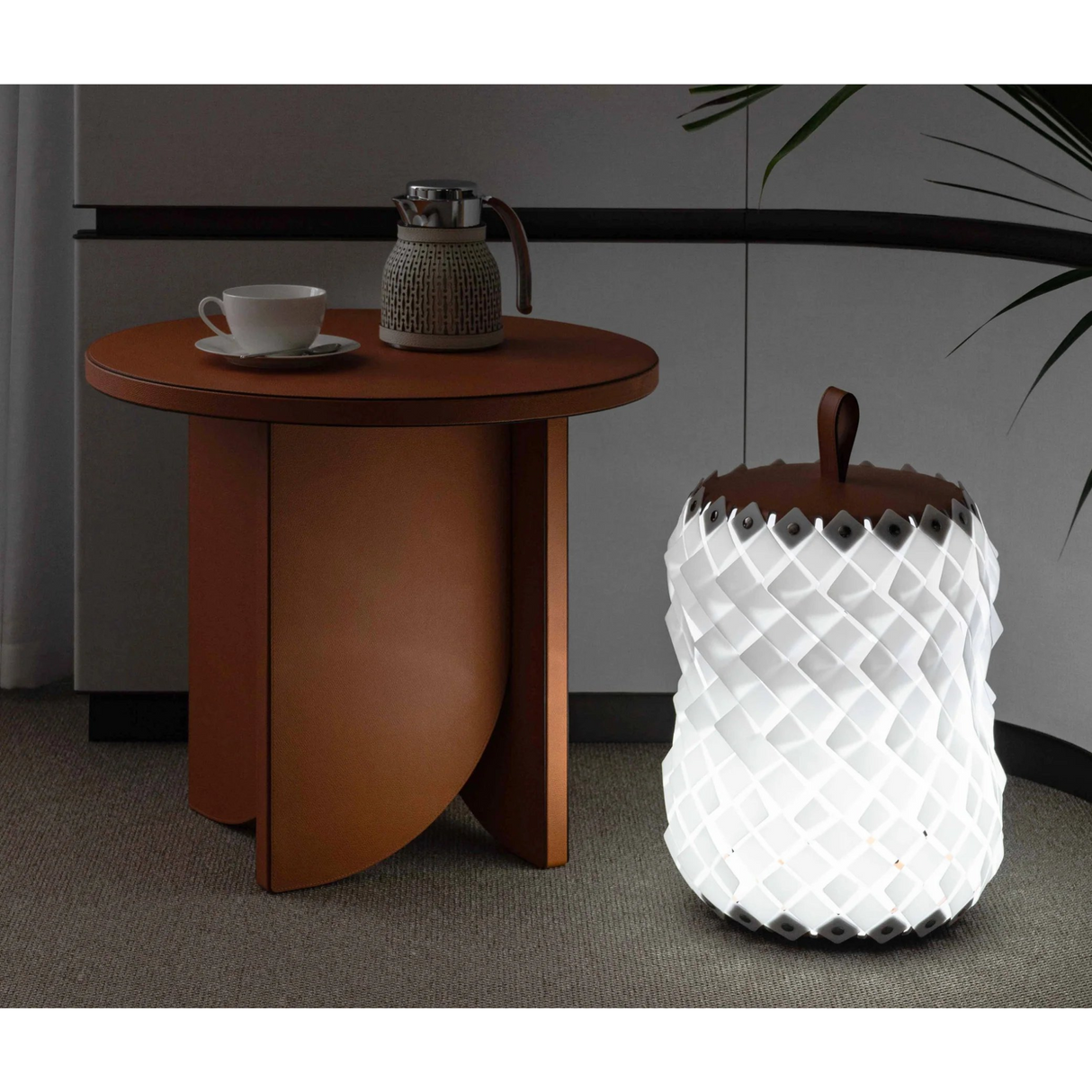 Woven Leather Floor Lantern | Pinetti Almeria | OROA.com