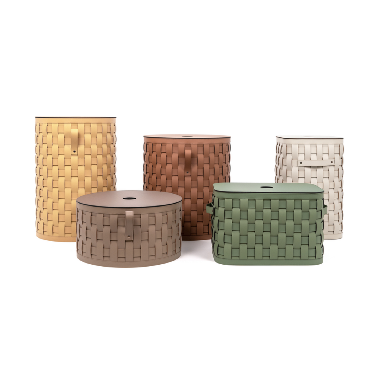 Flat Lidded Leather Tall Basket | Pinetti Demetra | OROA.com