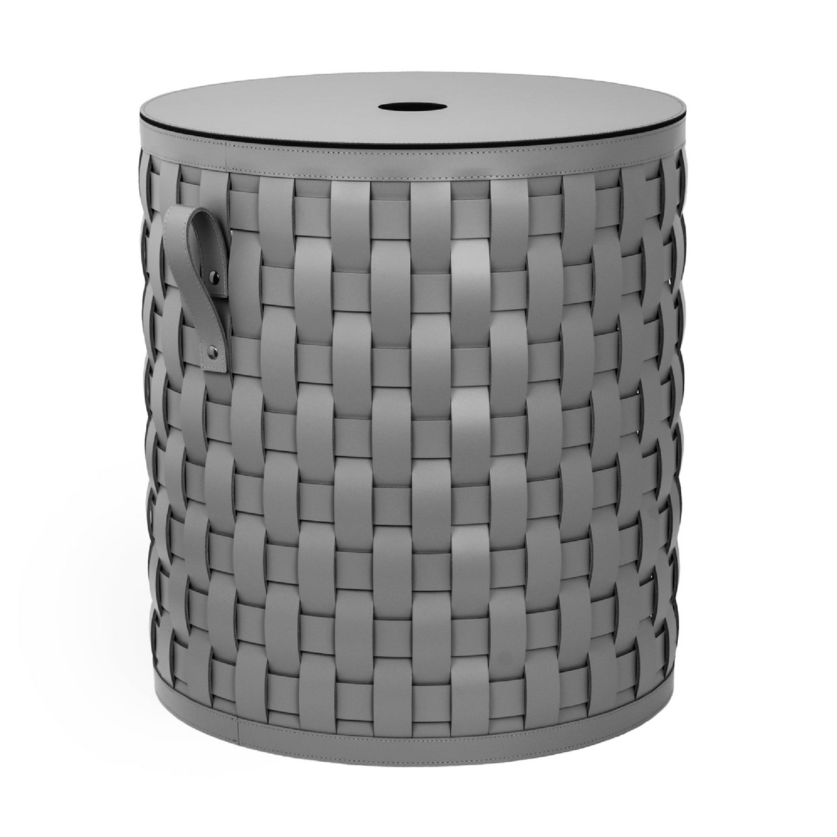 Flat Lidded Leather Round Basket | Pinetti Demetra | OROA.com