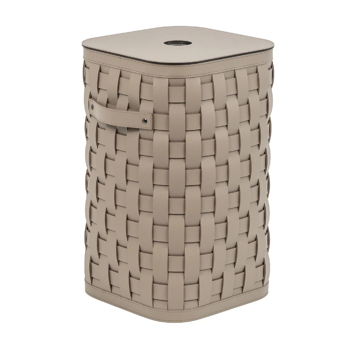 Taupe Leather Lidded Basket S | Pinetti Demetra | OROA.com