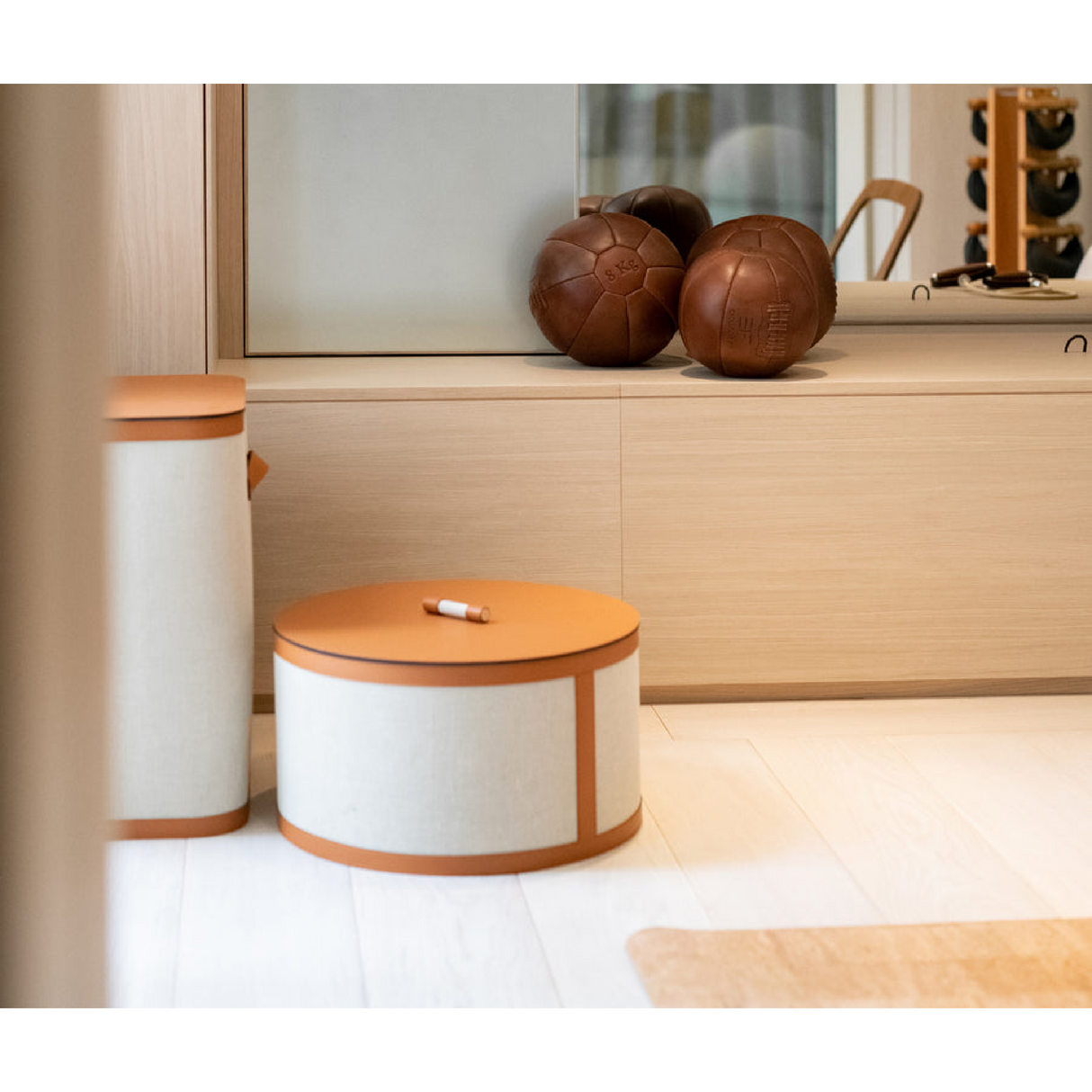 Leather Cylindrical Tall Round Basket | Pinetti | OROA.com