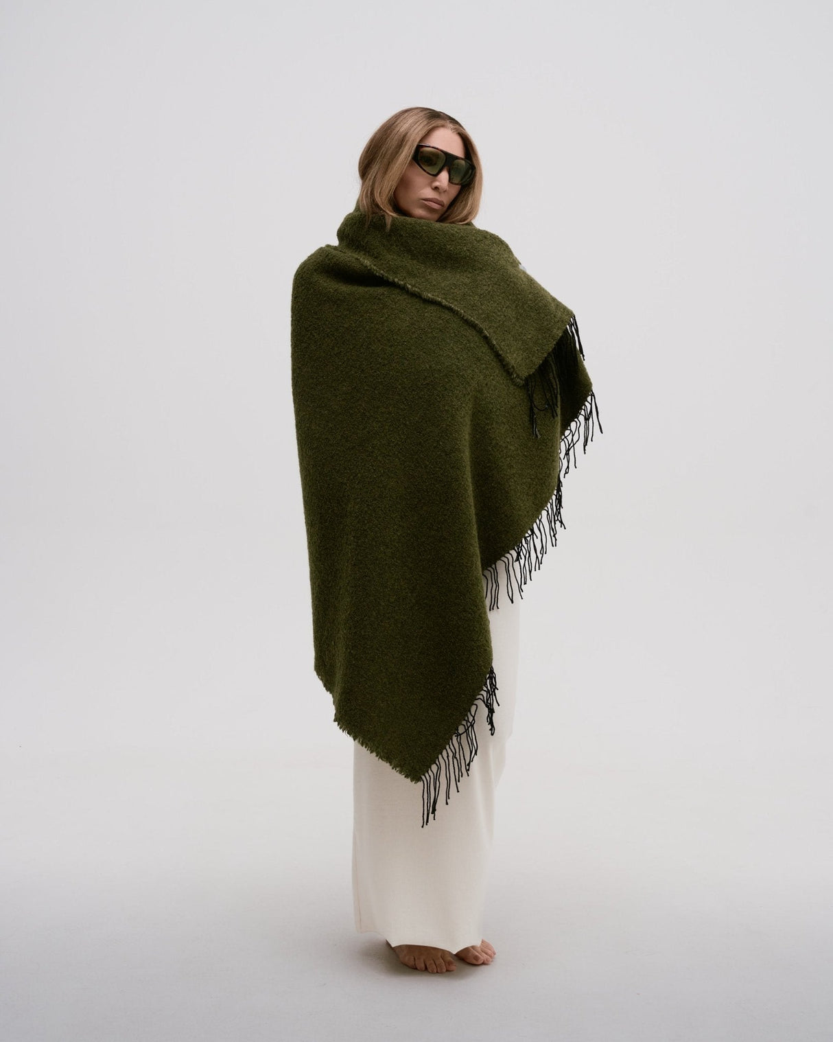 Fringe Bouclé Throw Olive