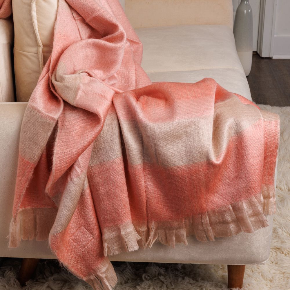 Handwoven Alpaca Throw Blanket - Faded Coral - OROA