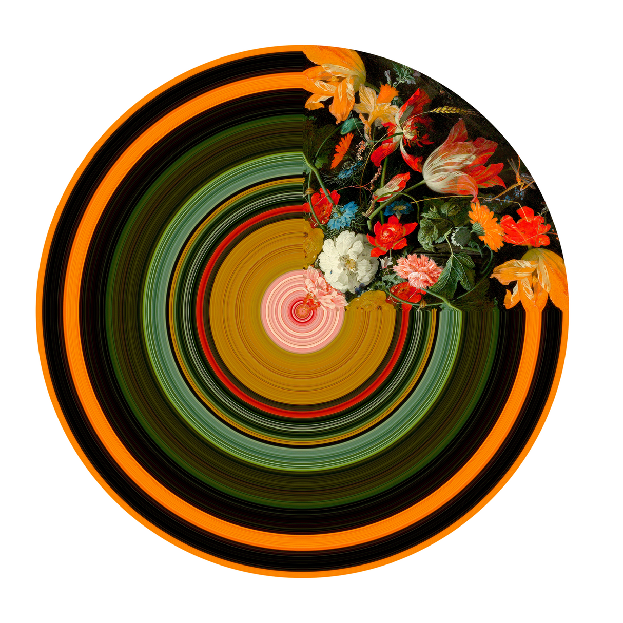 Multicolored Flowers Round Rug | Qeeboo Glitch | OROA.com