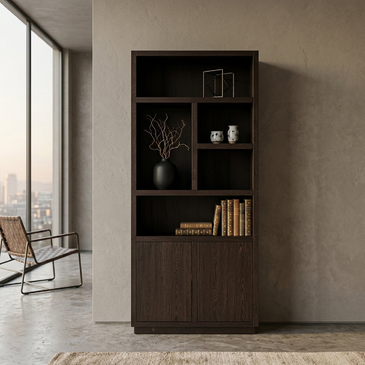 Black Wooden 2-Door Bookcase | Oroa.com