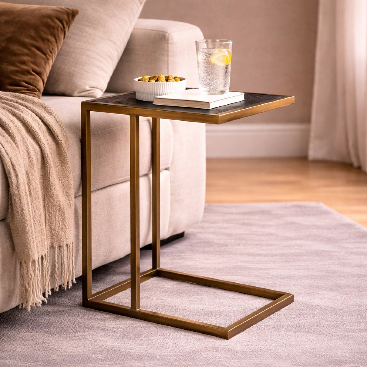Brass Framed Oak Sofa Table | Oroa.com
