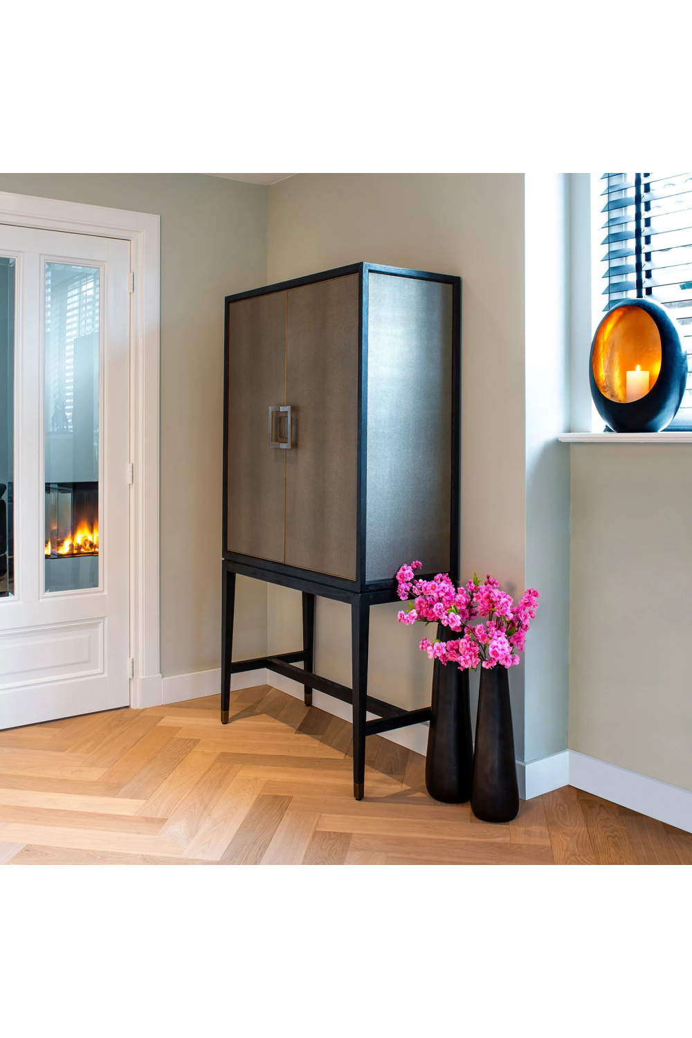 Wood Framed Leather Bar Cabinet | Oroa.com