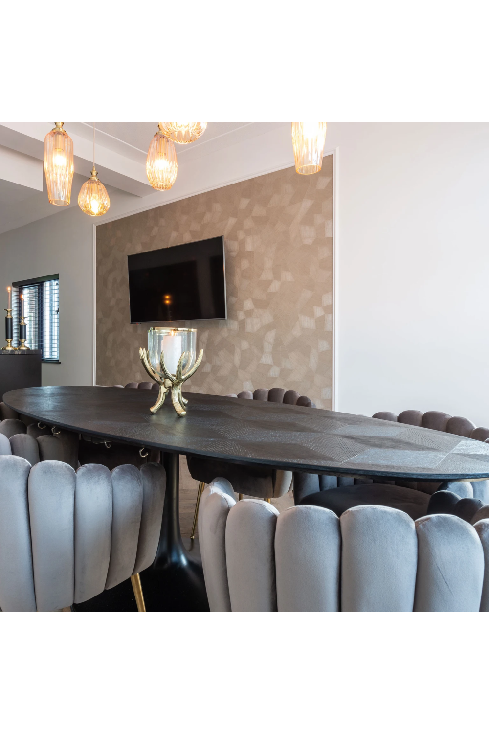 Oval Black Oak Pedestal Dining Table | Oroa.com