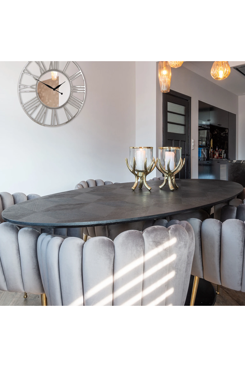 Oval Black Oak Pedestal Dining Table | Oroa.com
