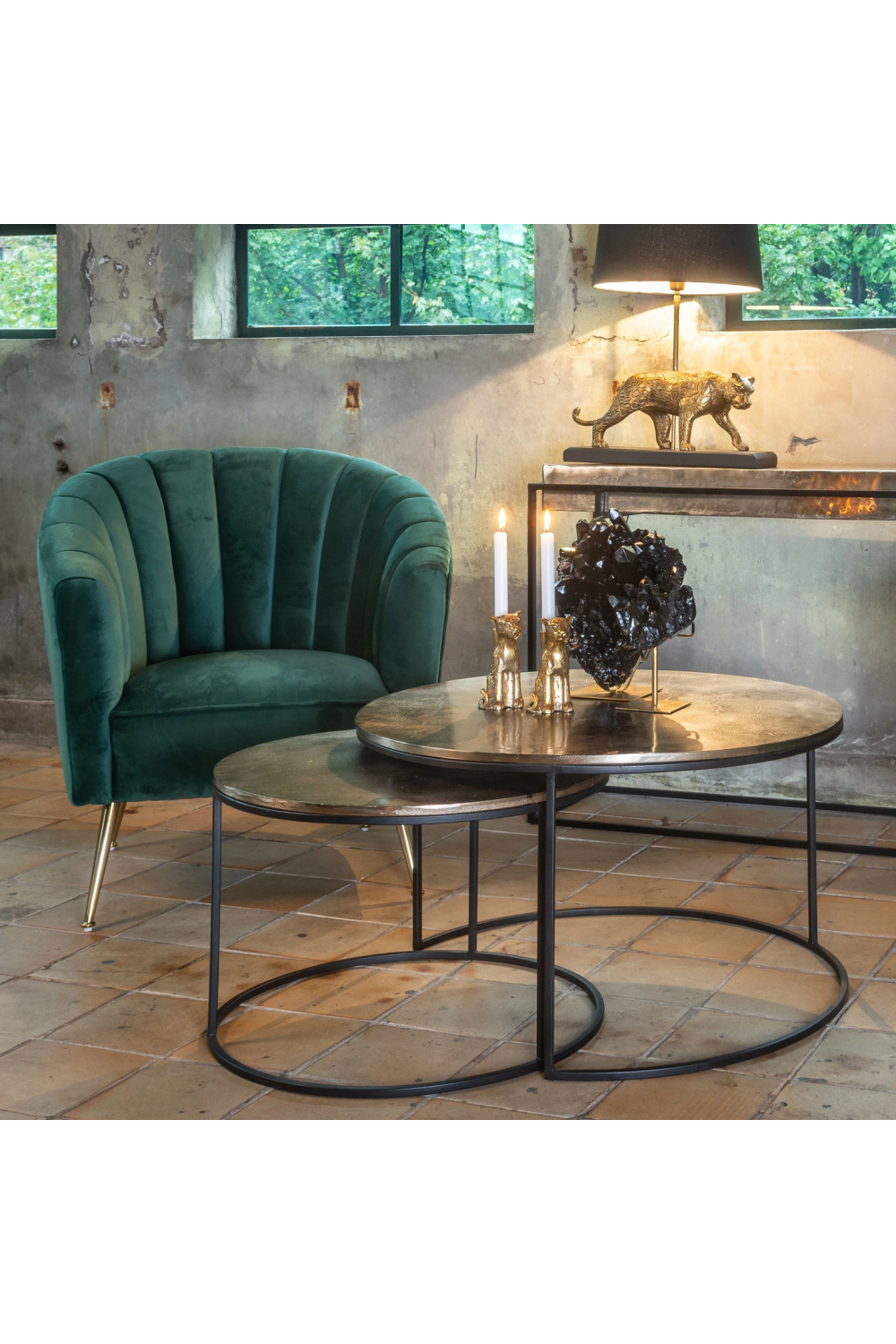 Round Gold Aluminum Nesting Coffee Table | Oroa.com