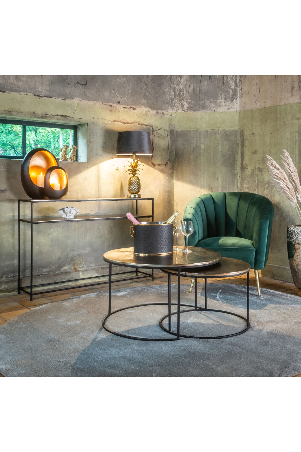 Champagne Gold Double Shelf Console Table | Richmond Interiors Chandon | OROA.com