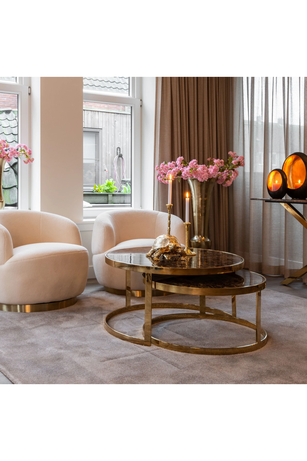 Gold Framed Marble Nesting Coffee Table | Richmond Interiors Conrad | Oroa.com