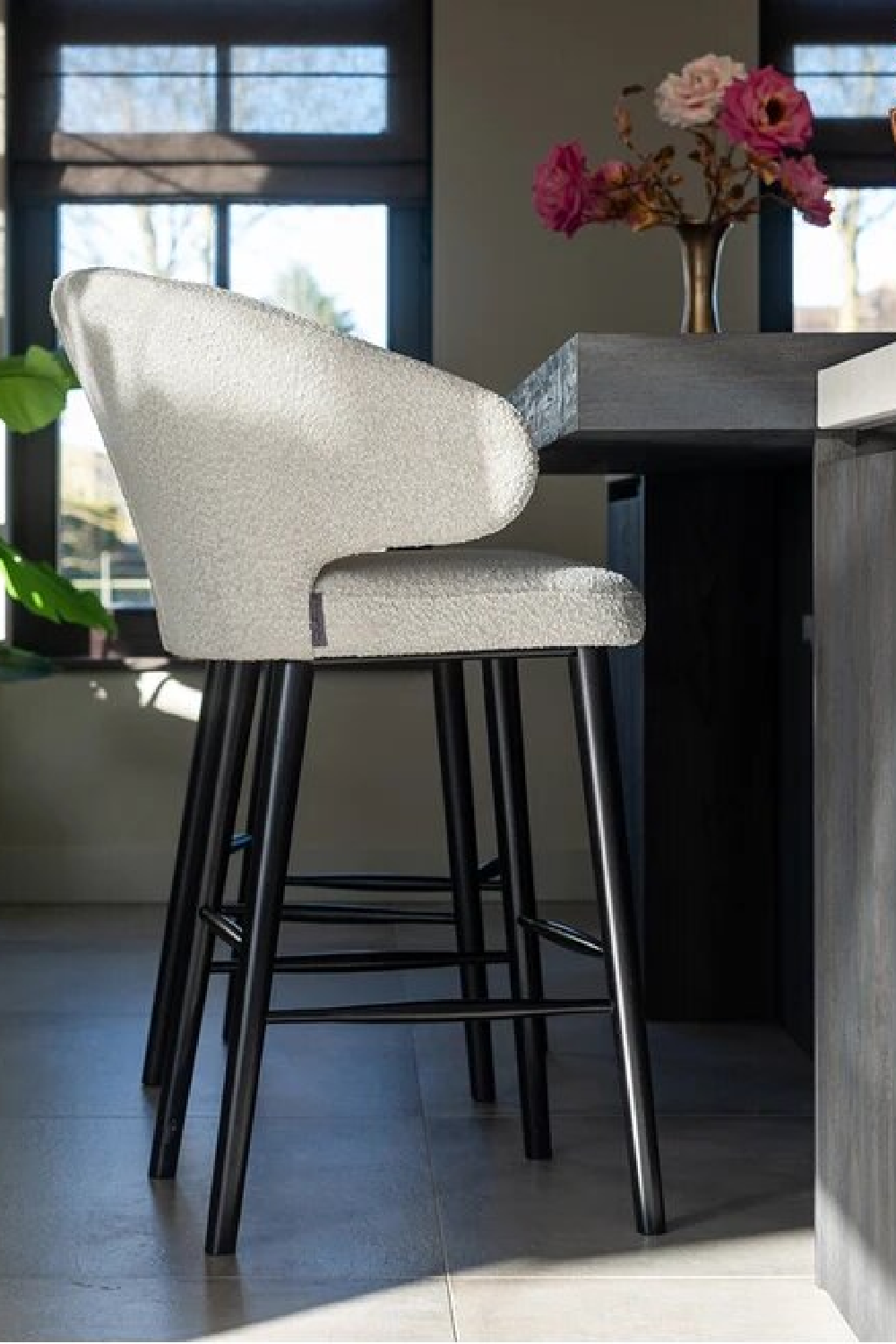 White Bouclé Bar Stool | Oroa.com
