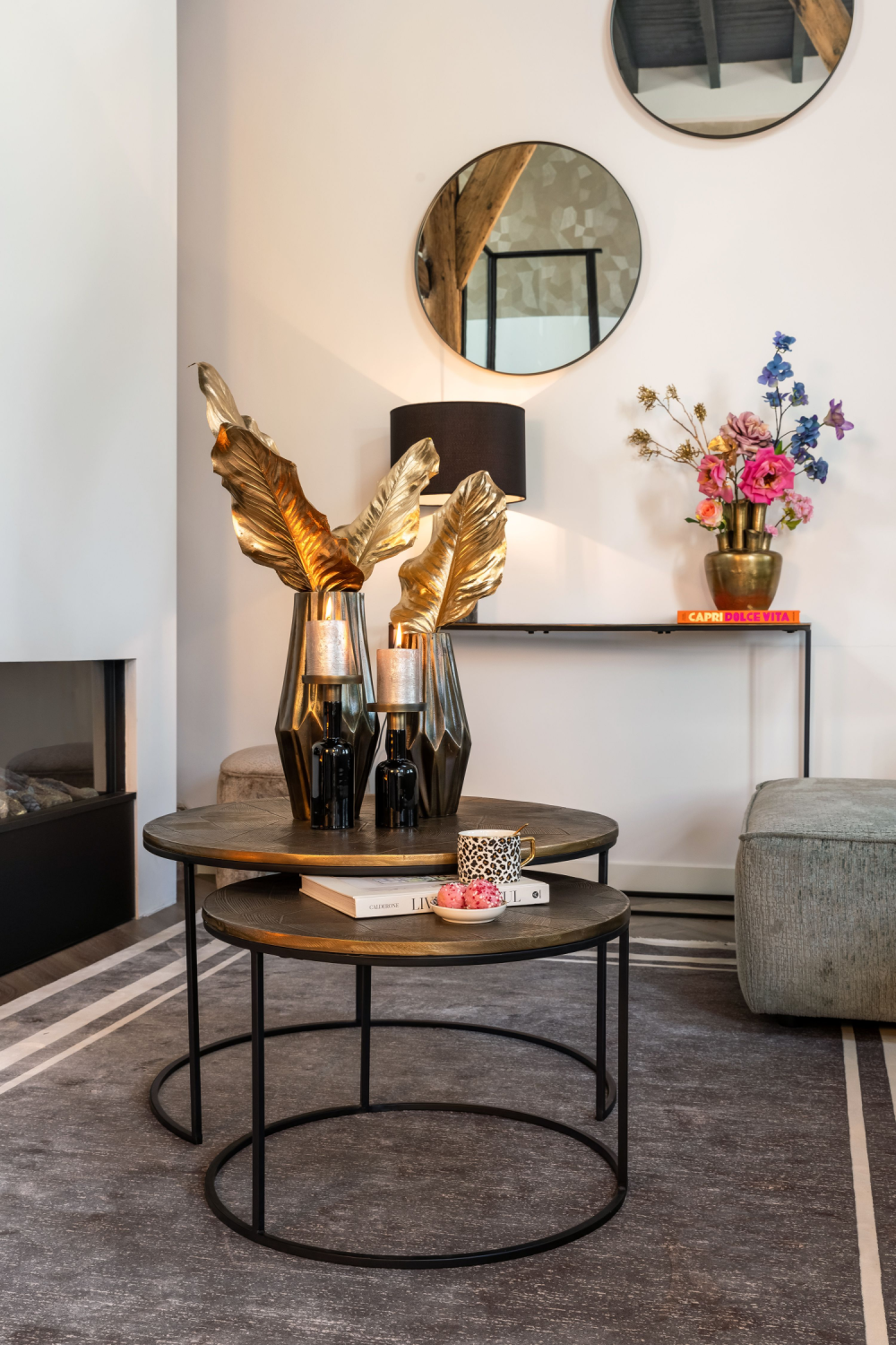 Round Gold Nested Coffee Tables (2) | Richmond Interiors Tulum | Oroa.com