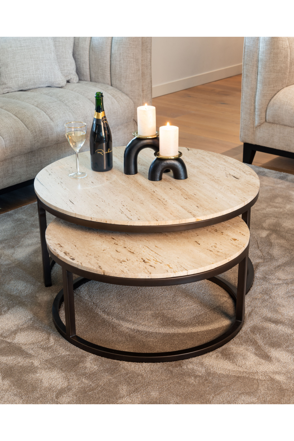 Round Travertine Nesting Coffee Tables (2) | Oroa.com