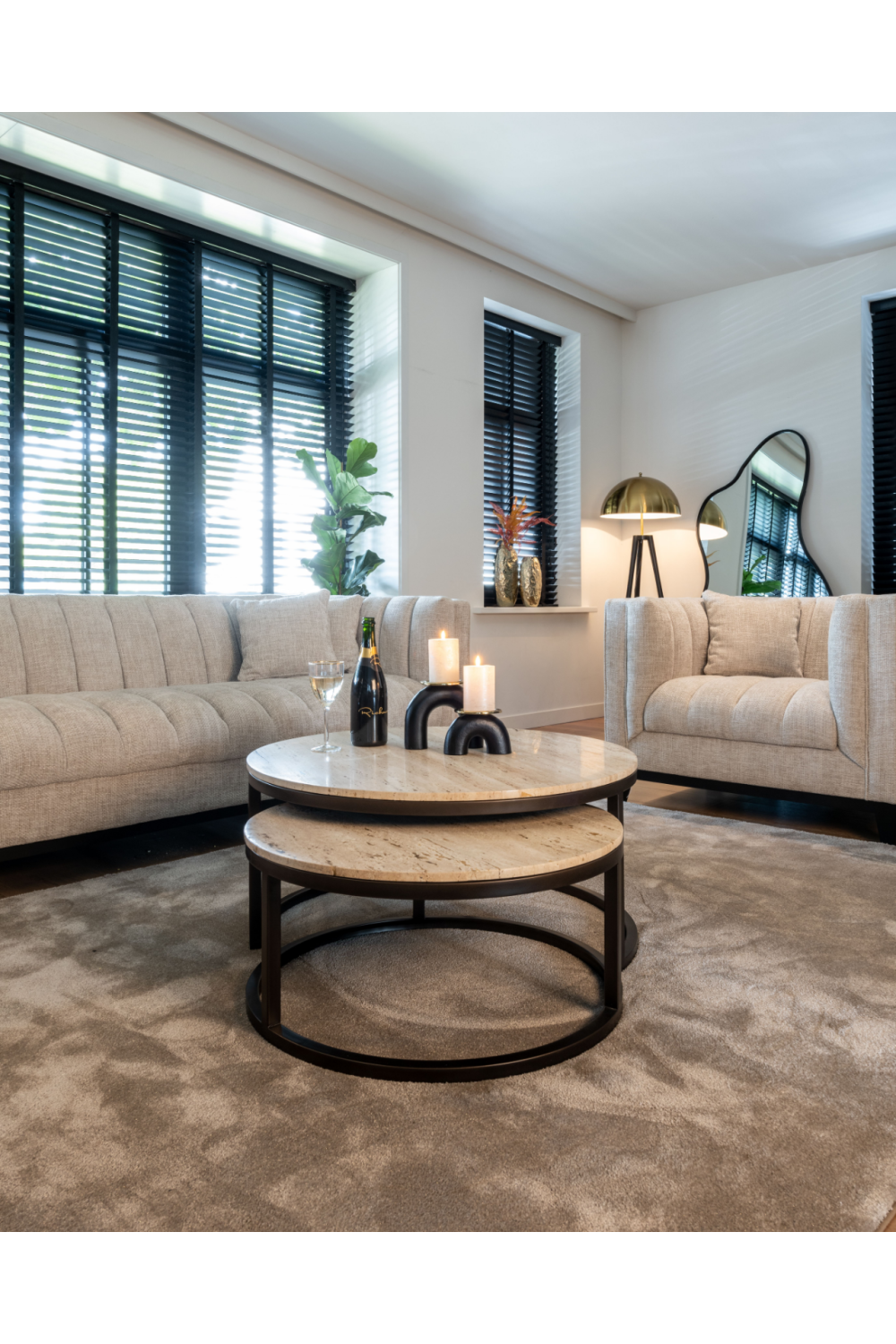 Round Travertine Nesting Coffee Tables (2) | Oroa.com