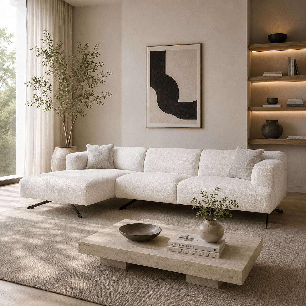 Cream 3-Seater Sofa with Lounge | Oroa.com