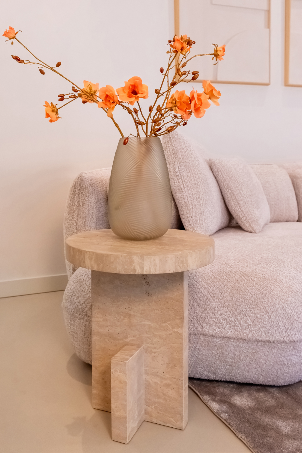 Beige Travertine End Table | Oroa.com