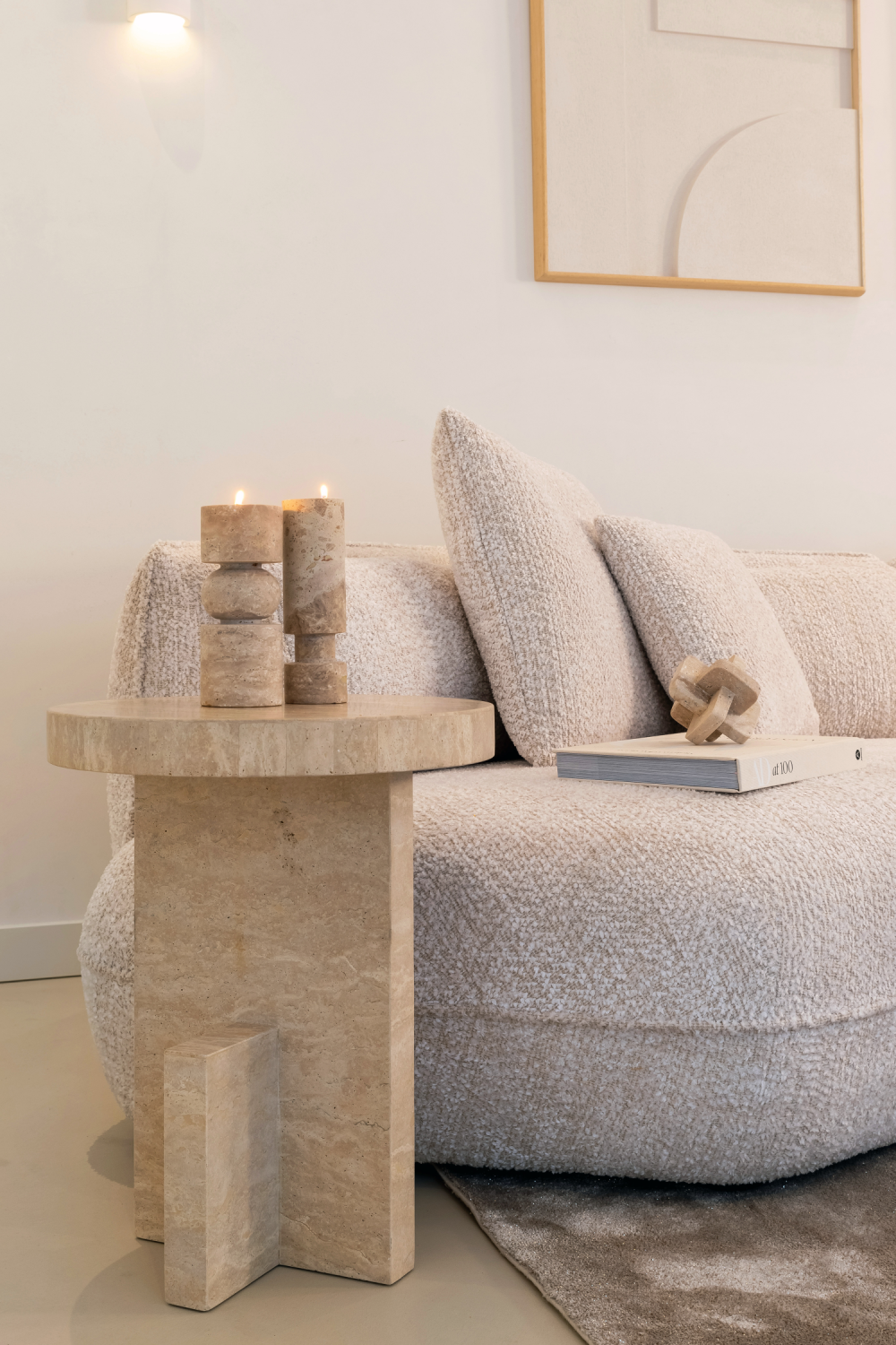 Beige Travertine End Table | Oroa.com