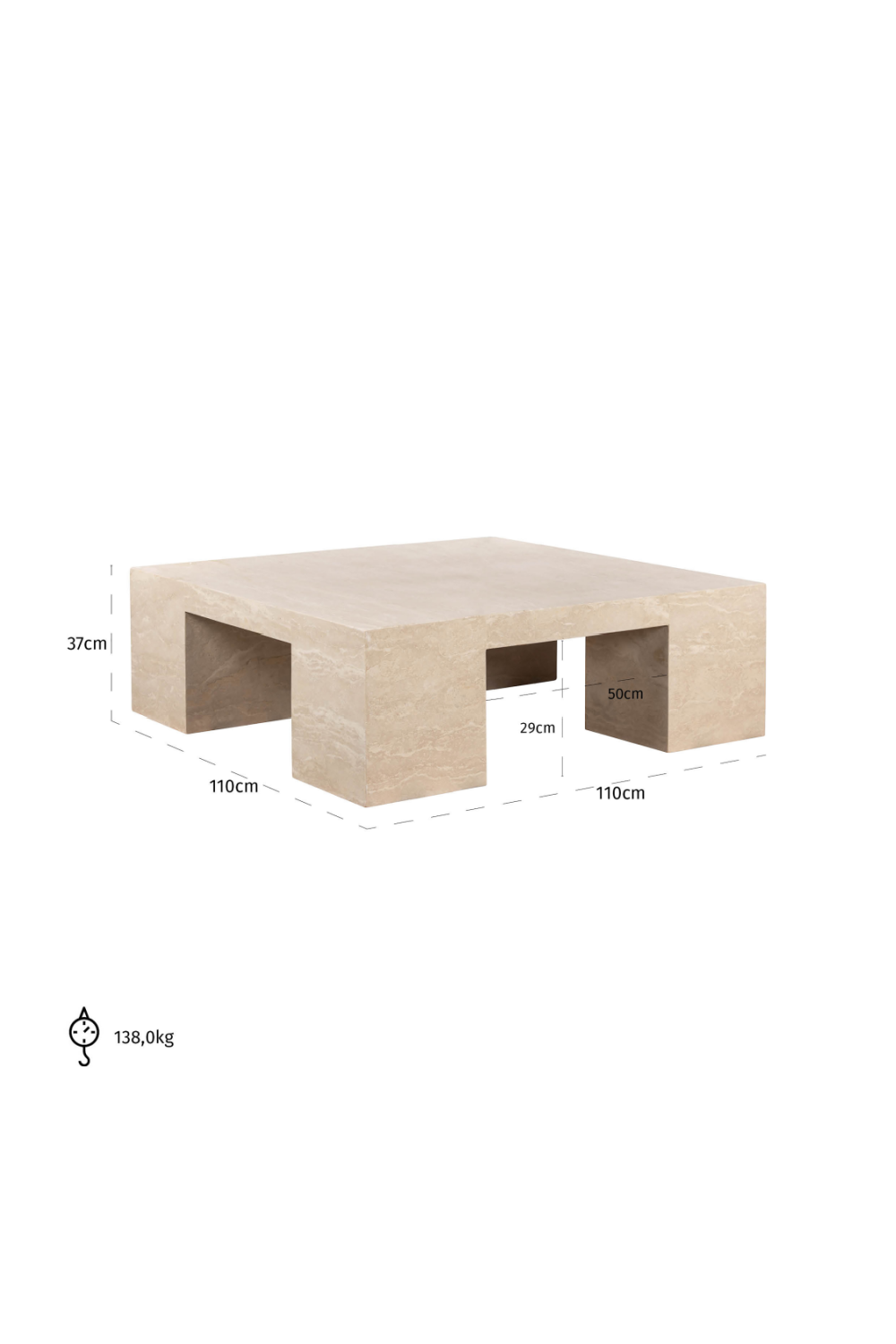 Beige Travertine Square Coffee Table | Oroa.com