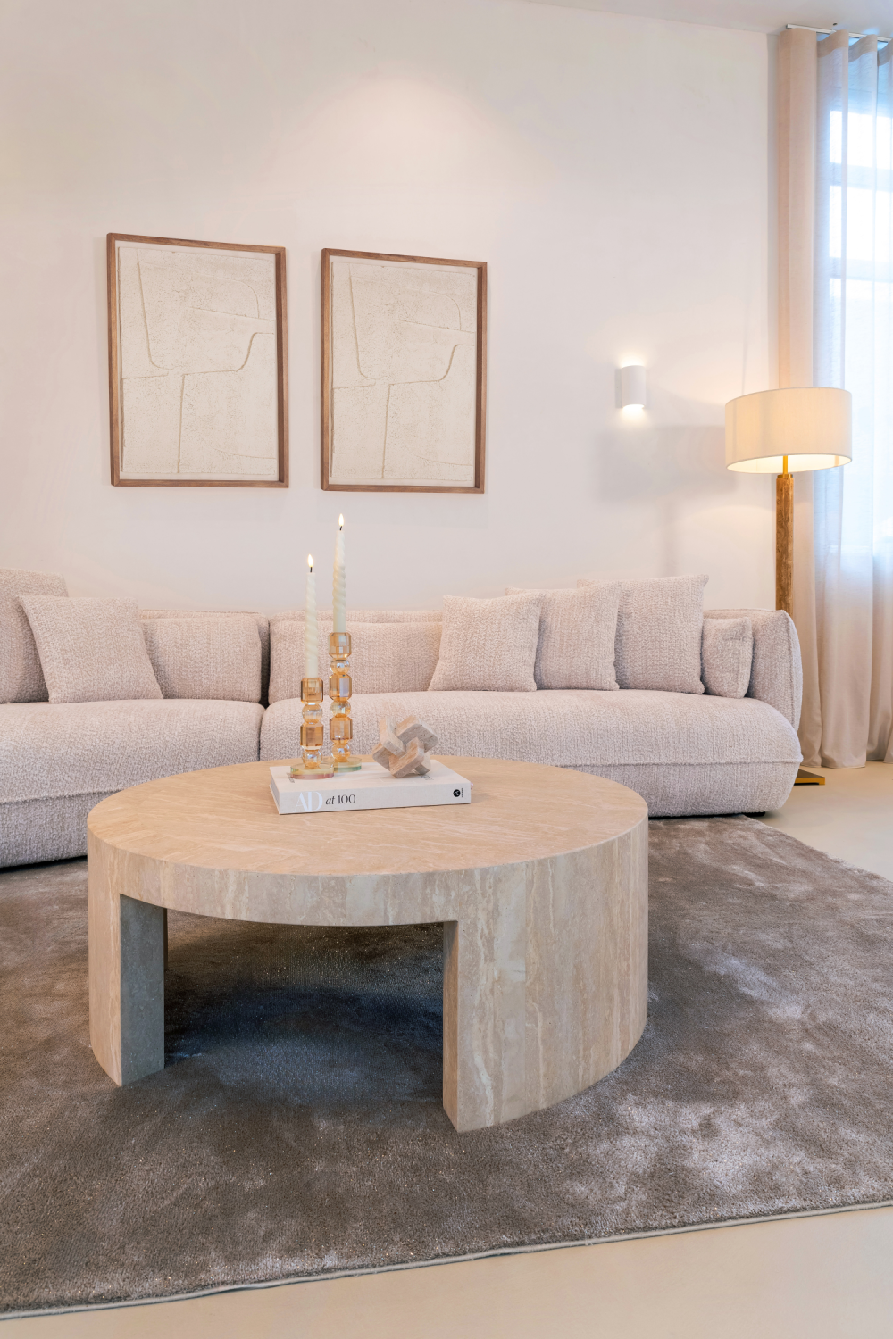 Beige Travertine Round Coffee Table | Oroa.com