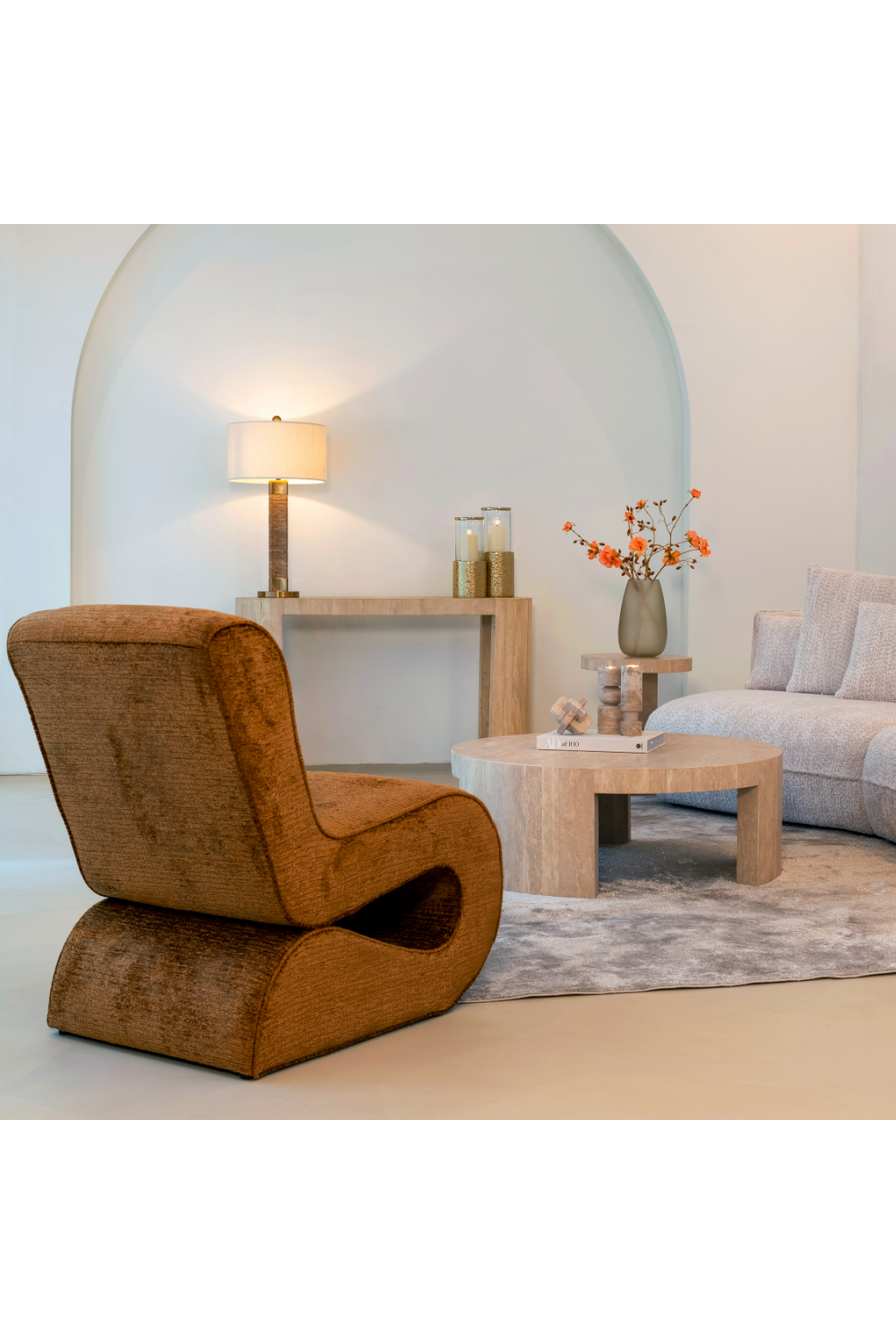 Beige Travertine Round Coffee Table | Oroa.com