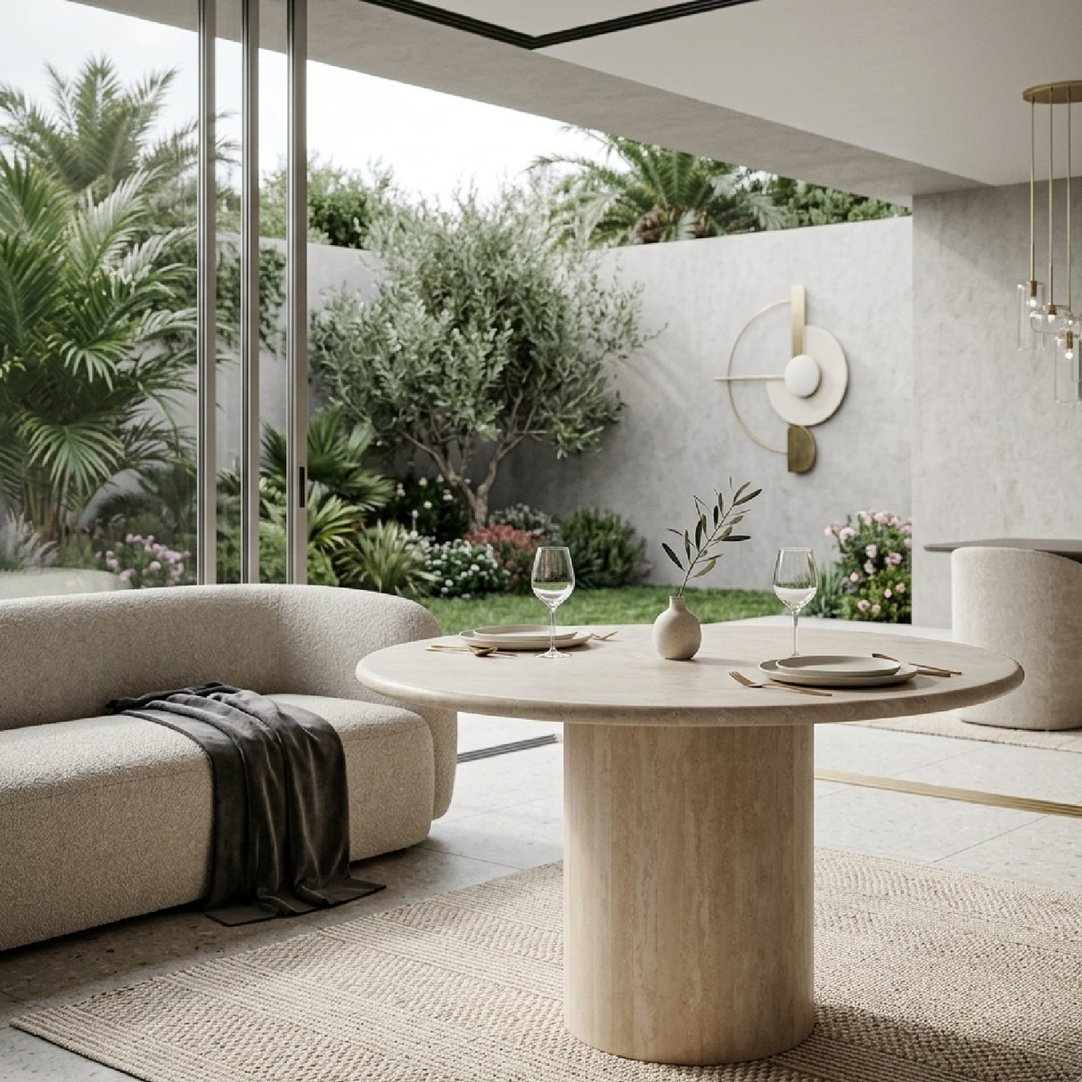Round Travertine Dining Table | Oroa.com