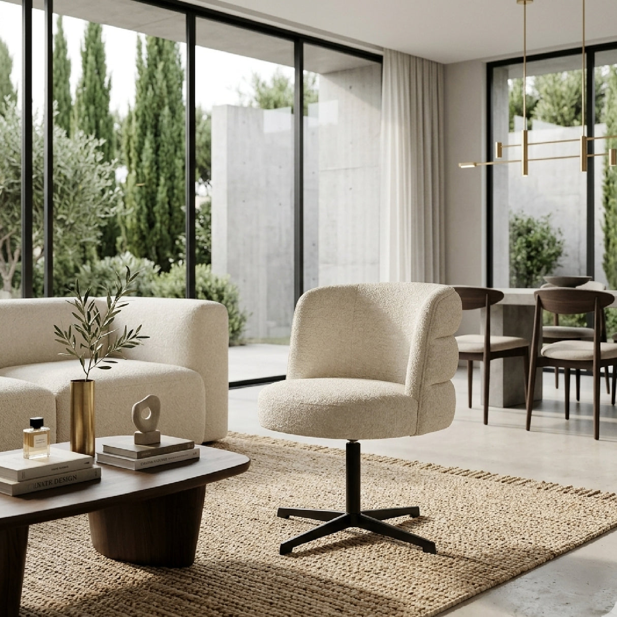 Cream Curved-Back Swivel Chair | Oroa.com