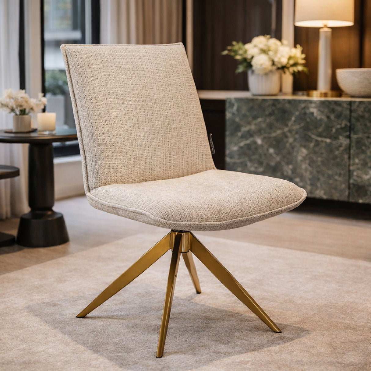 Beige Chenille Swivel Chair | Oroa.com