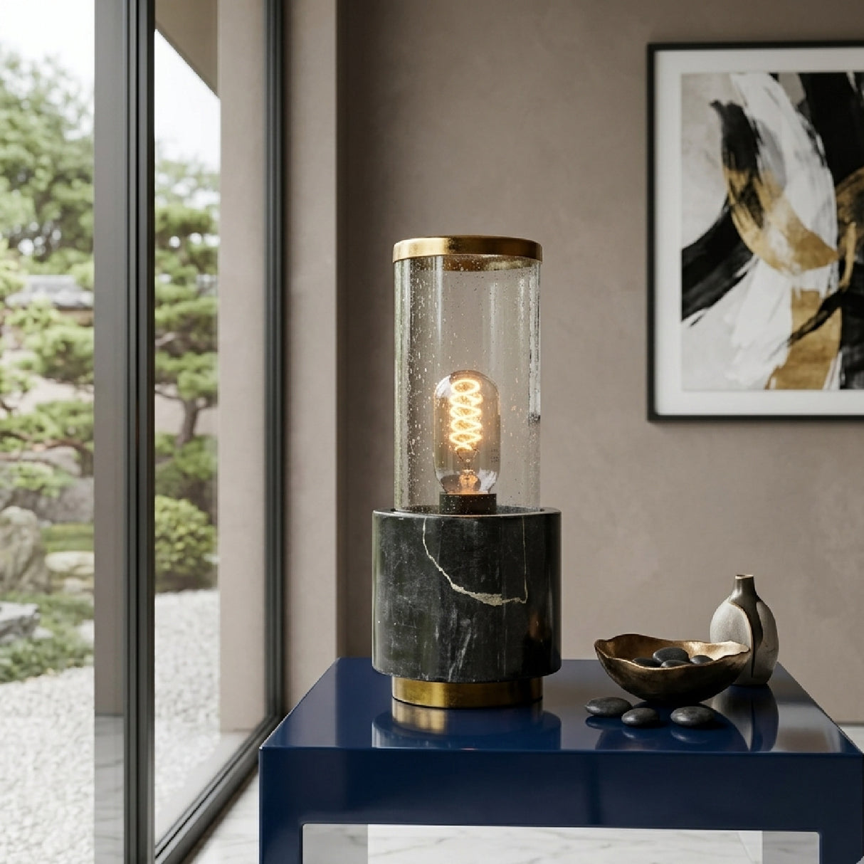 Black Marble Cylinder Table Lamp | Oroa.com