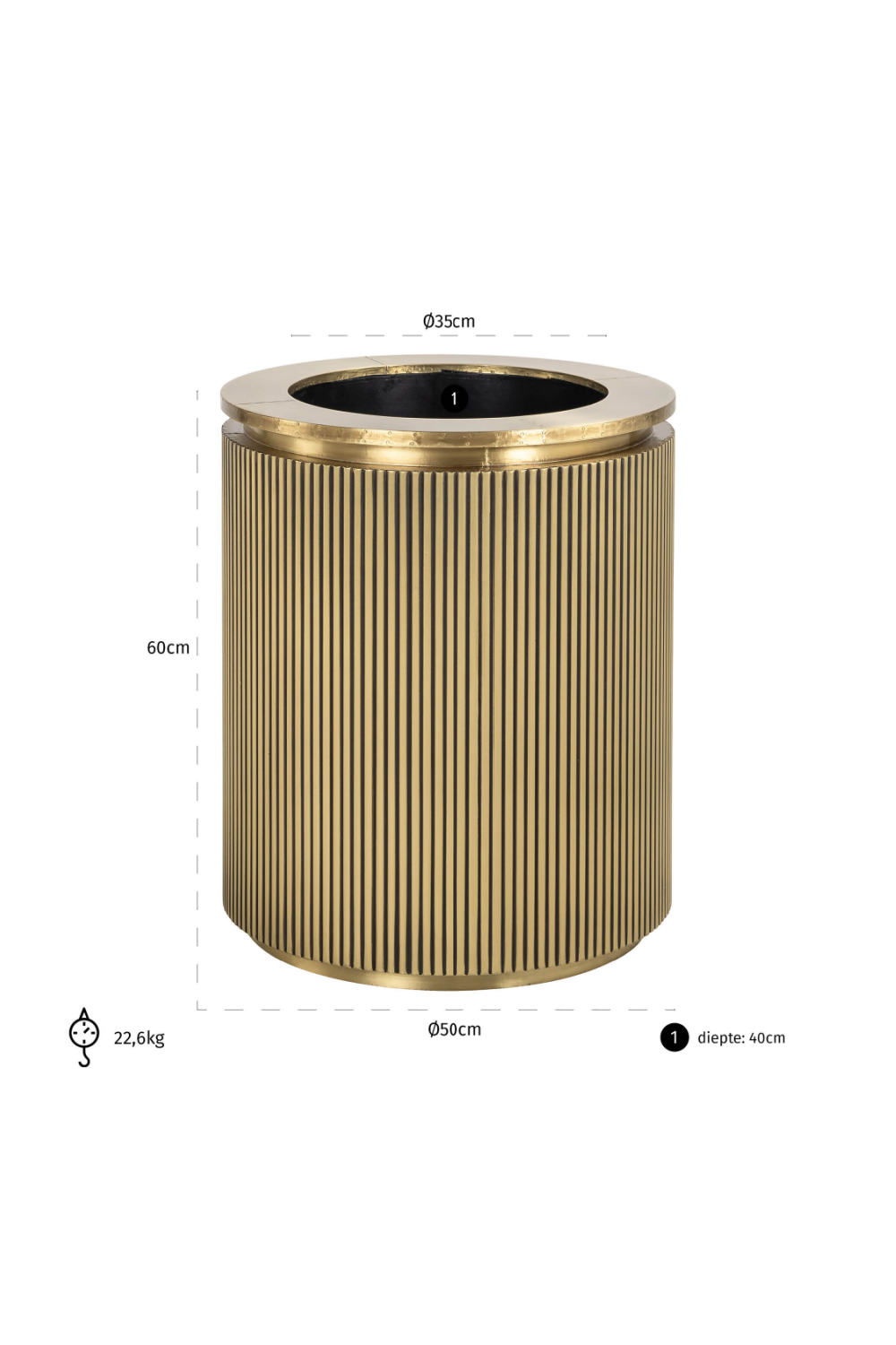 Gold Cylindrical Ridged Planter | Richmond Interiors Ironville | Oroa.com