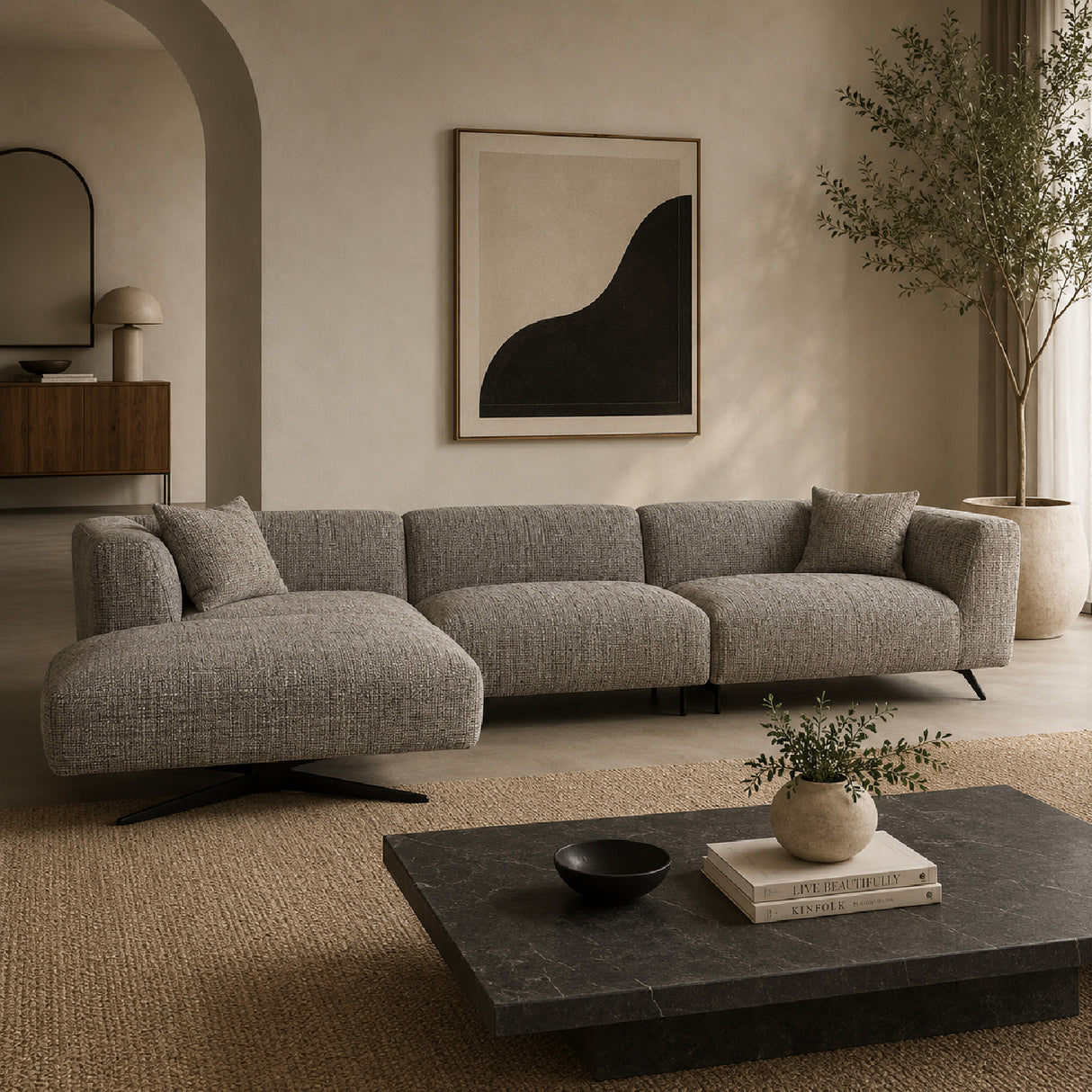 Beige 3-Seater Sofa with Left Lounge | Oroa.com