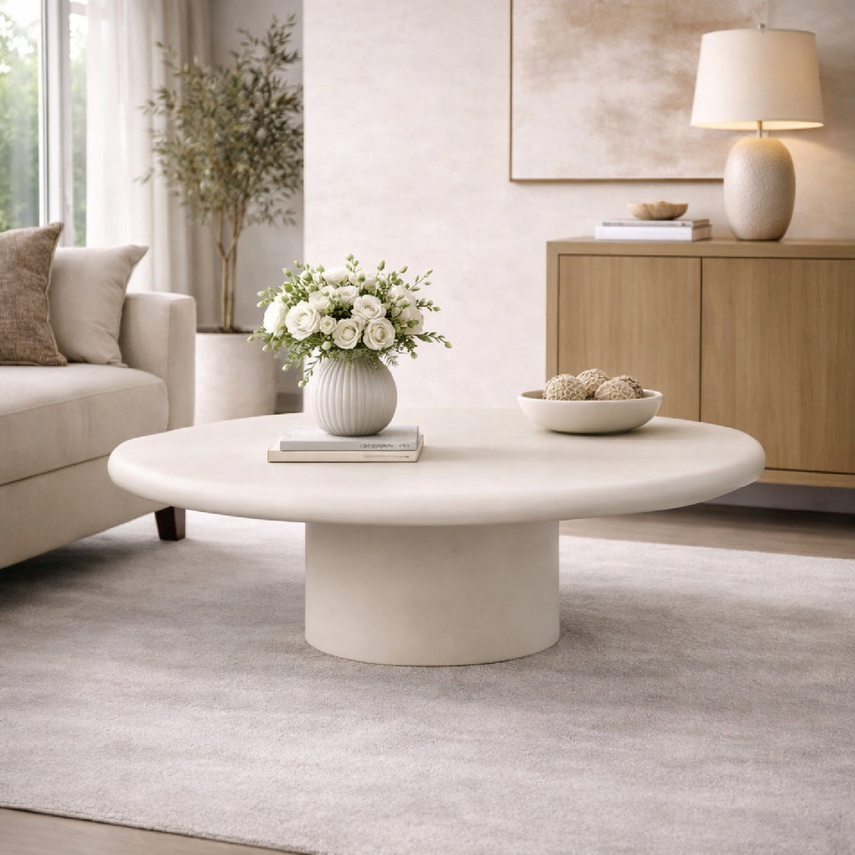 Beige Pedestal Coffee Table | Oroa.com
