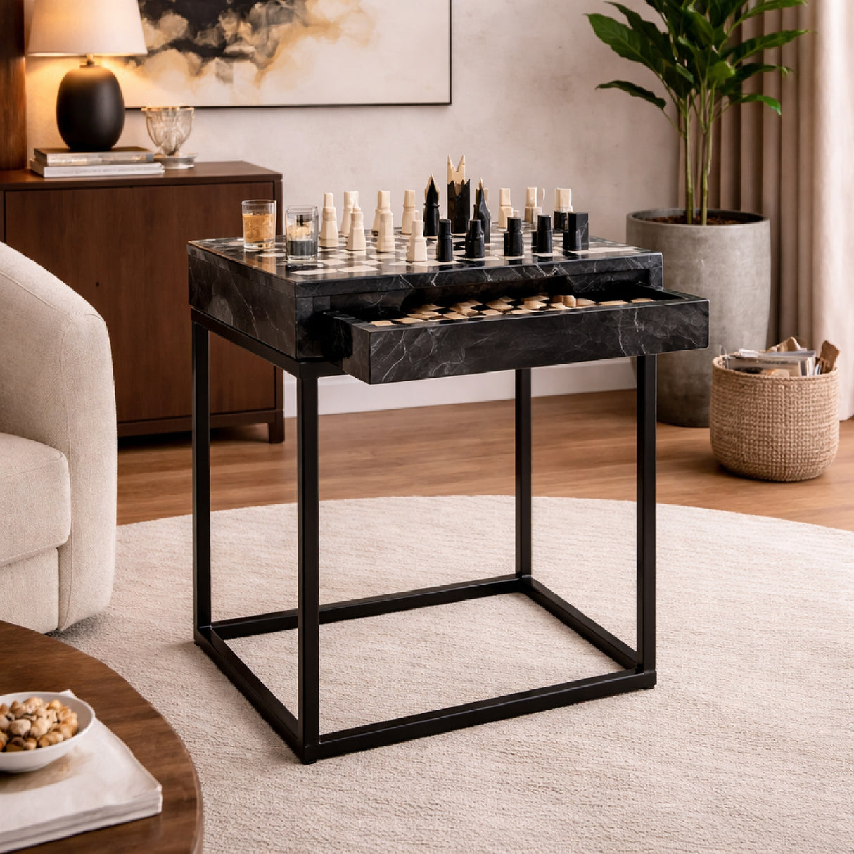 Black 1-Drawer Chess Table | Oroa.com