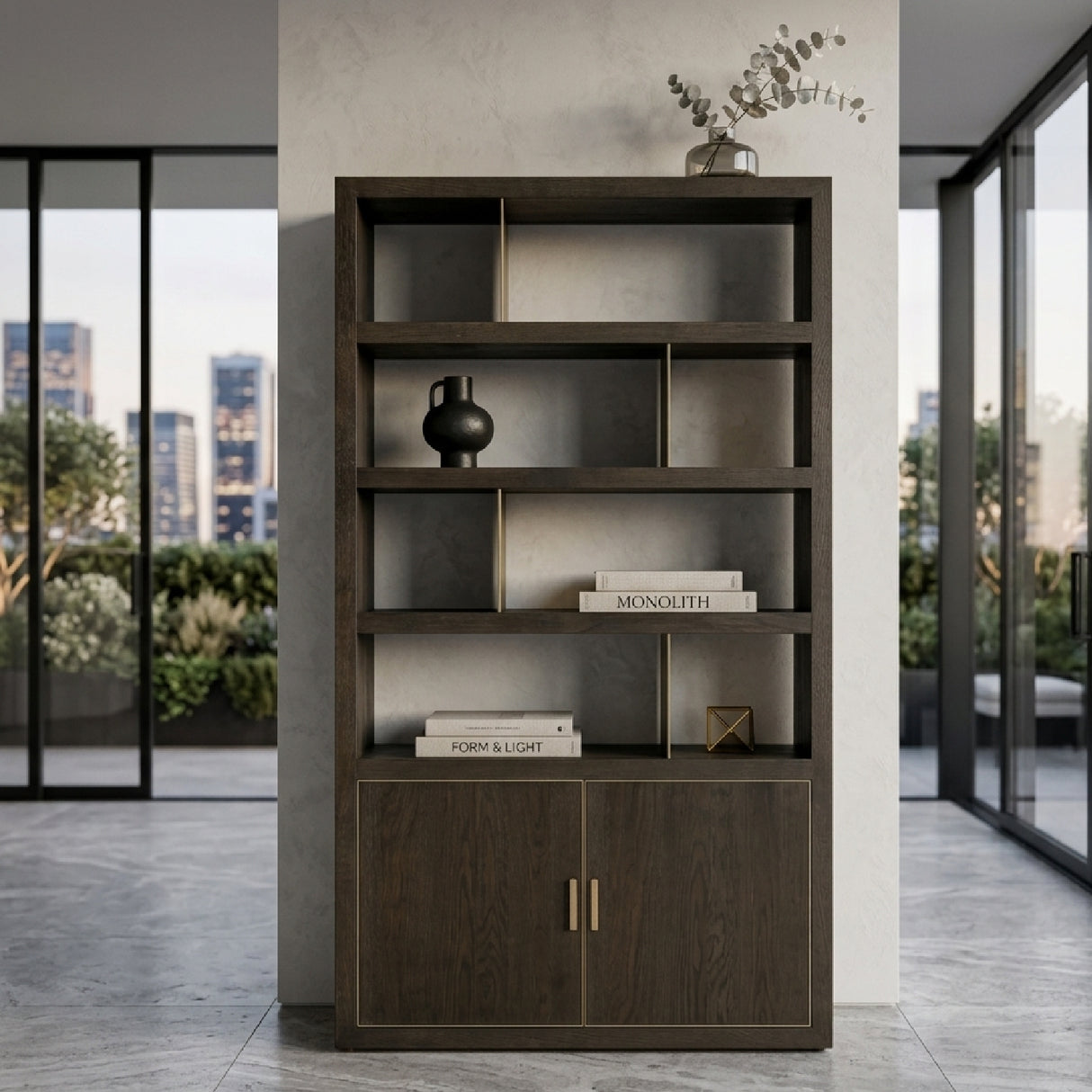 Brown Oak Staggered Display Cabinet | Oroa.com