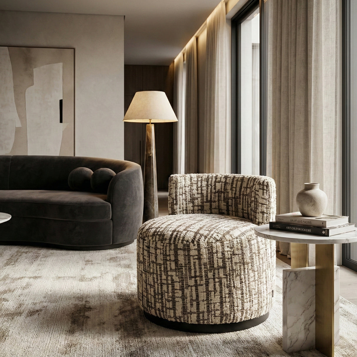 Cream Printed Accent Chair | Oroa.com