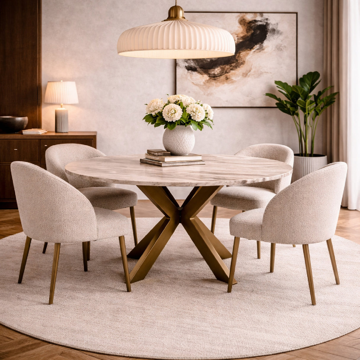 Round Marble Brass Dining Table | Oroa.com