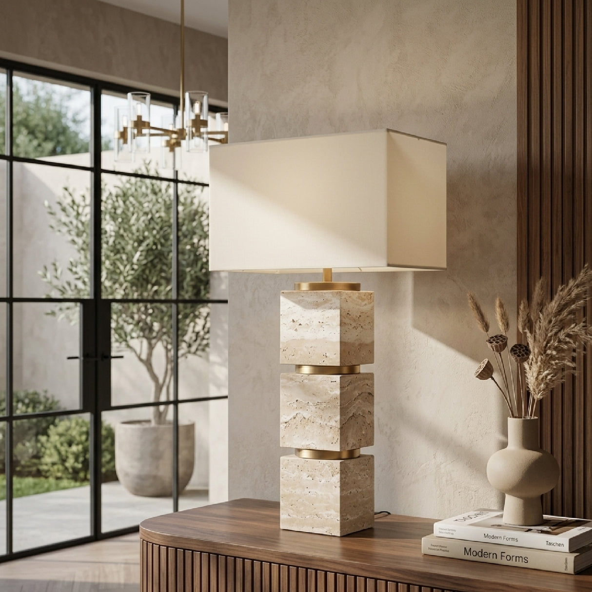 Beige Travertine Base Table Lamp | Oroa.com