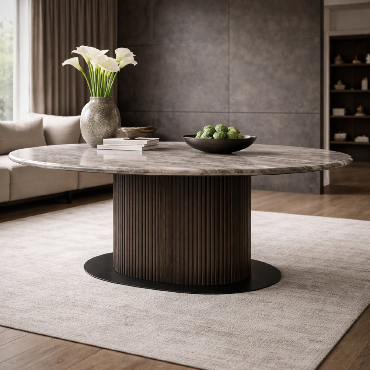 Brown Marble Oval Dining Table | Oroa.com
