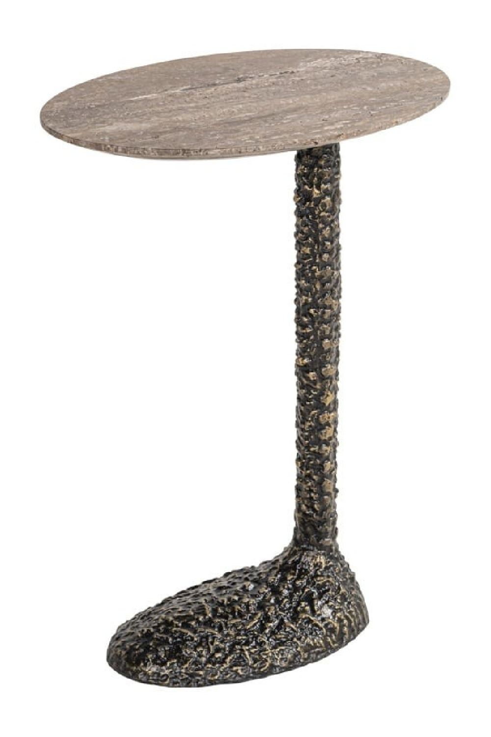 Oval Brown Travertine End Table | Oroa.com