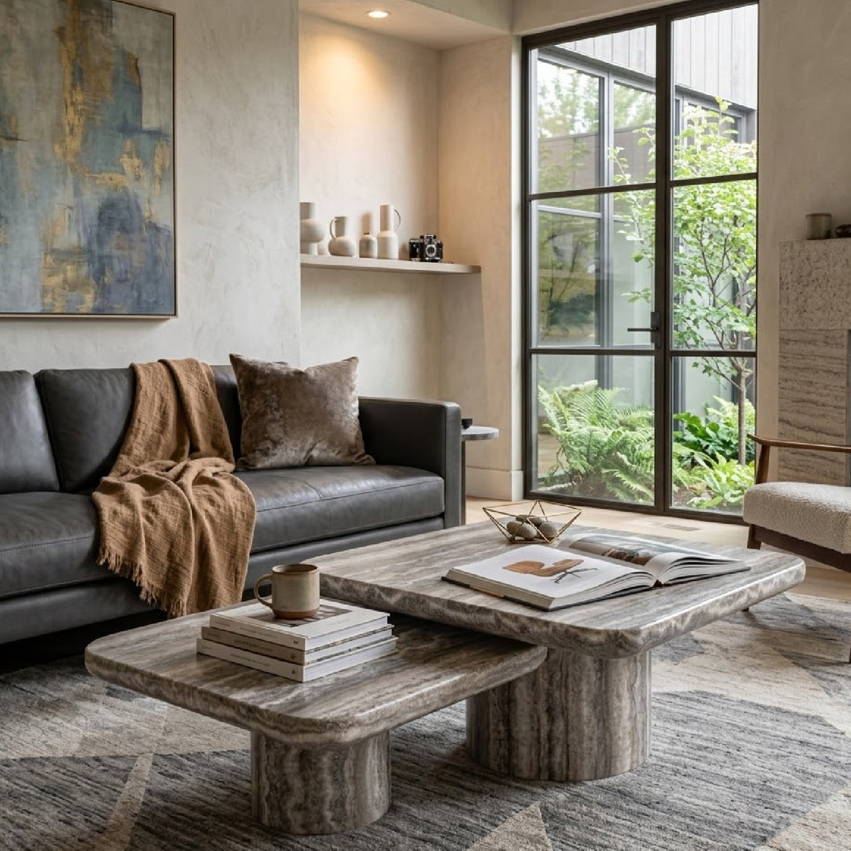 Gray Travertine Coffee Tables (2) | Oroa.com