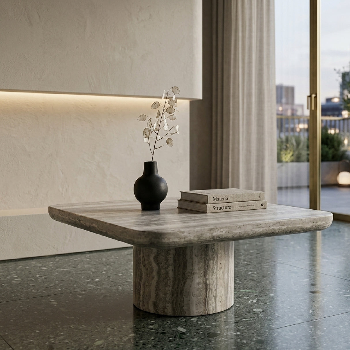 Gray Travertine End Table | Oroa.com